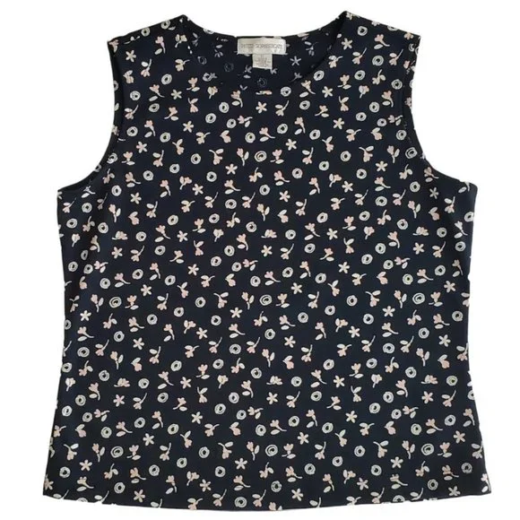 Petite Sophisticate Floral Scoop Neck Shell/Tank Top | NWOT | XSP | Navy Pink WH - Picture 3 of 11